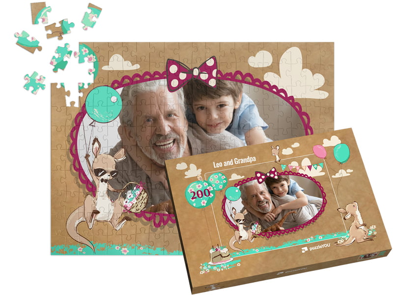Foto puzzle da 200 pezzi montato, con scatola