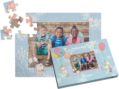 Foto puzzle da 48 pezzi montato, con scatola